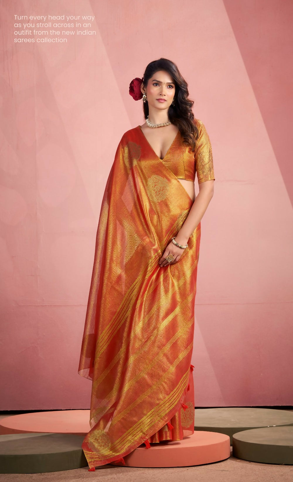Anaita Orange Silk Tissue Zari Weaving Work Saree With Blouse Piece - Distacart
