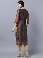 Myshka Women Multicoloured Ethnic Motifs Chanderi Silk Kurta - Distacart