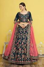 Blue Silk Semi-Stitched Wedding Bridal Lehenga - Nimaya