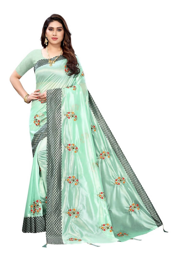 Vamika Green Crepe Embroidery Saree (Nirali Green)