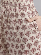 Yufta Women Maroon Floral Printed Regular Thread Work Pure Cotton Kurta with Palazzo & With Dupatta