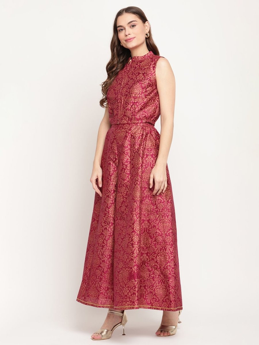 Ahalyaa Women Burgundy Floral Printed Regular Top with Palazzos - Distacart
