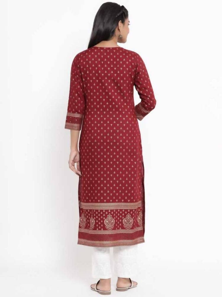 Yufta Maroon Printed Kurta
