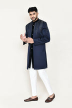 Joban Fashion Blue Colored Velvet Fabric Open Jacket, Indo Western With Straight Fit Pant
