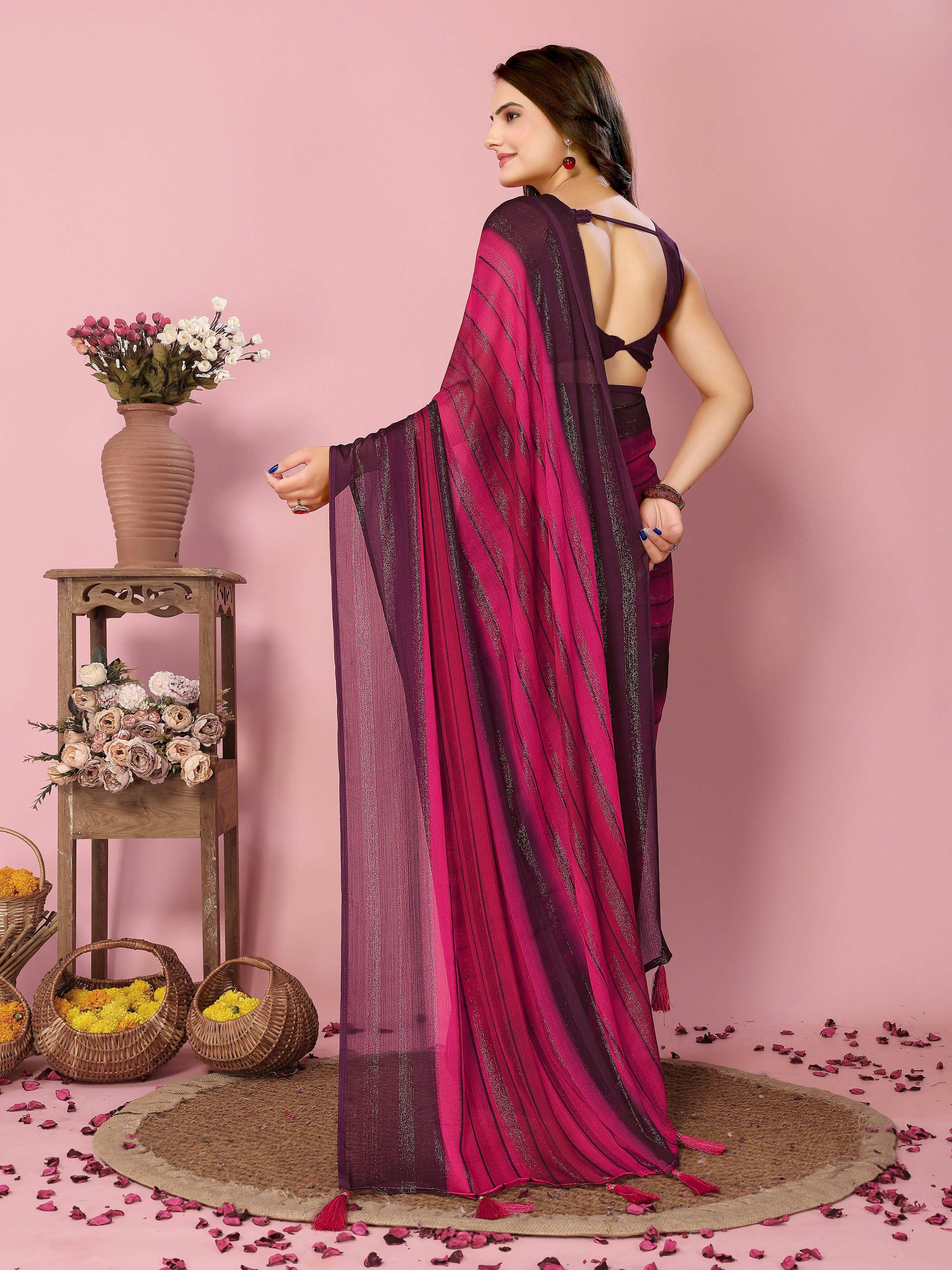 Attractive These Party Wear Ready To Wear Saree - Pink