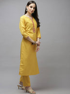 Yufta Women Mustard Yellow Layered Thread Work Kurta with Trouser and Dupatta