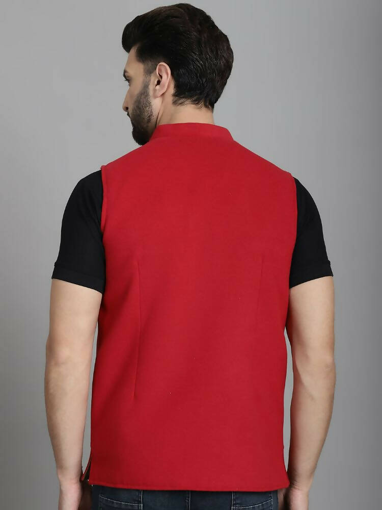 Even Apparels Nehru Jacket With Welt Pockets - Red