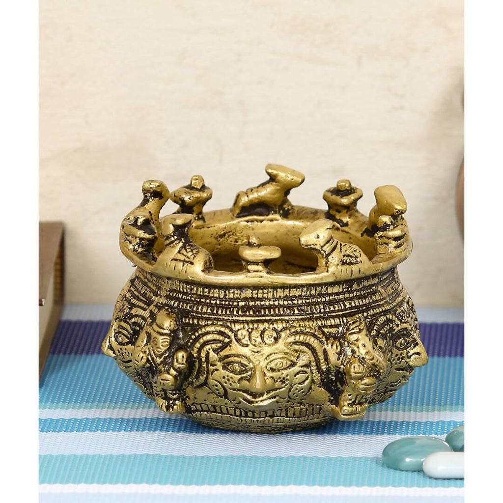 eCraftIndia Gold-Toned Handcrafted Brass Auspicious Nandi Kalash for Religious Offerings
