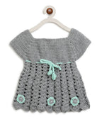 ChutPut Hand knitted Crochet Maharani Wool Dress For Baby Girls - Green