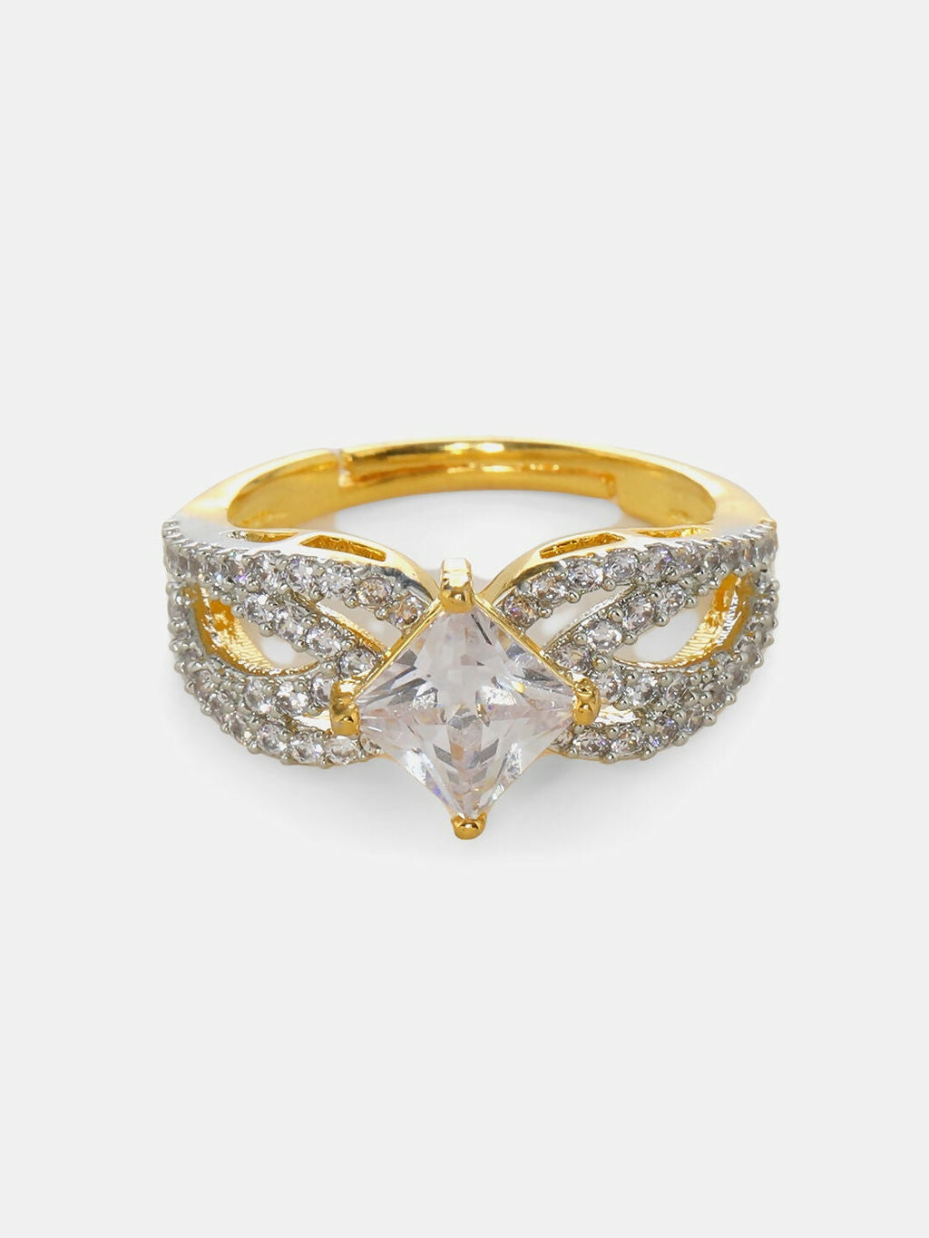 Daimonds and Square Solitaire Ring- Ruby Raang