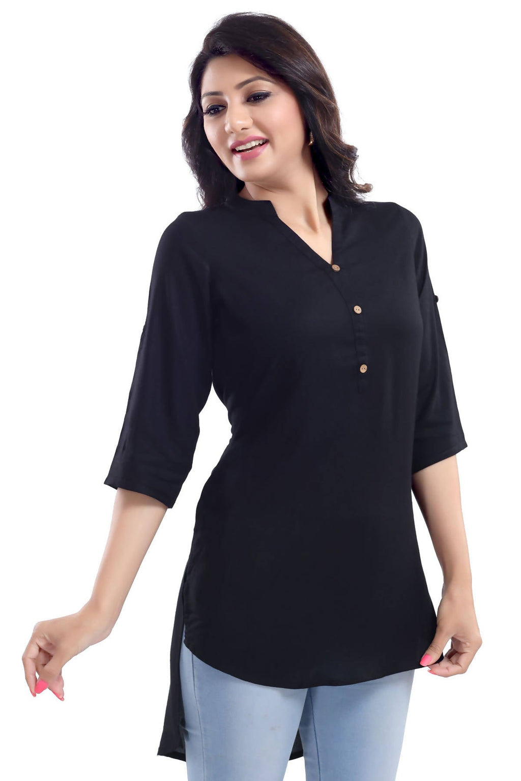 Snehal Creations Beauteous Black Button Down Styled Rayon Kurti For Women - Distacart