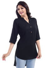 Snehal Creations Beauteous Black Button Down Styled Rayon Kurti For Women - Distacart