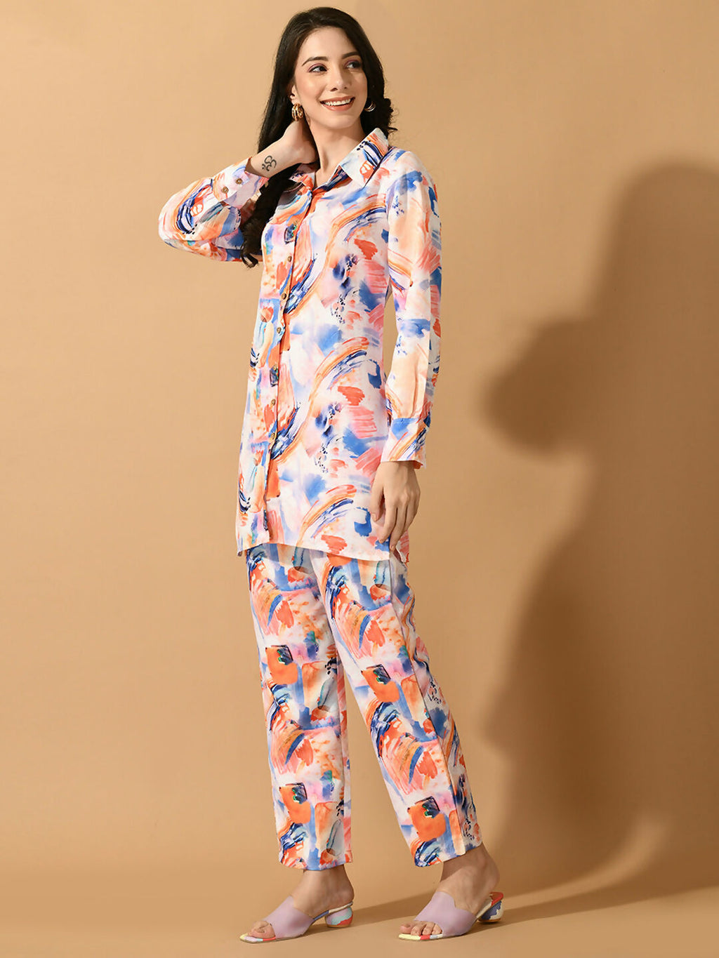 Myshka Women's Multi Printed Shirt With Trousers