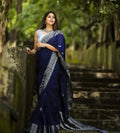 DEIANA'S Beautiful Designer Golden zari Soft Lichi Silk Saree - Navy Blue