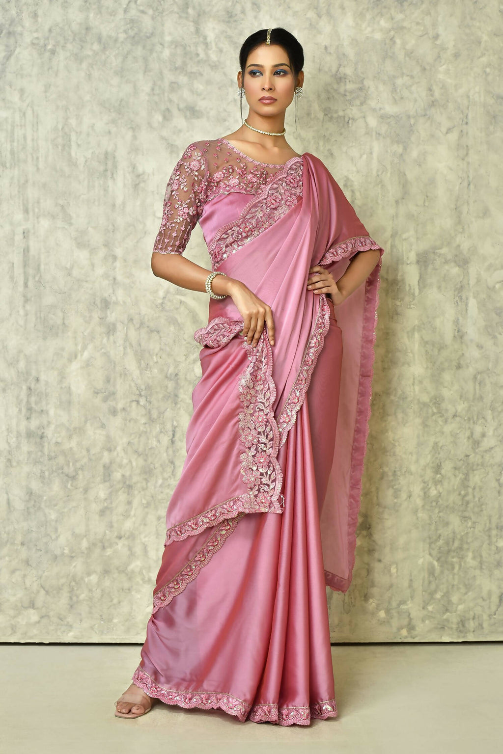 Pink Silk Plain Saree with Blouse Piece - Purvi