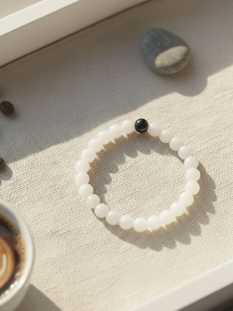 NVR Unisex White & Black Crystal Beaded Bracelet - Distacart
