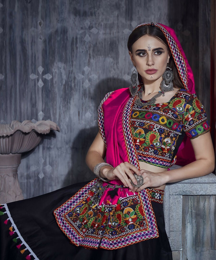 AI Fashion Black Art Silk Designer Navratri Lehenga Choli Collection