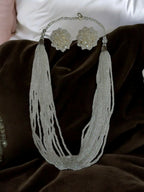 Inhanns Bloom Handmade Beaded Necklace With Earrings - 12 Layers - Ivory