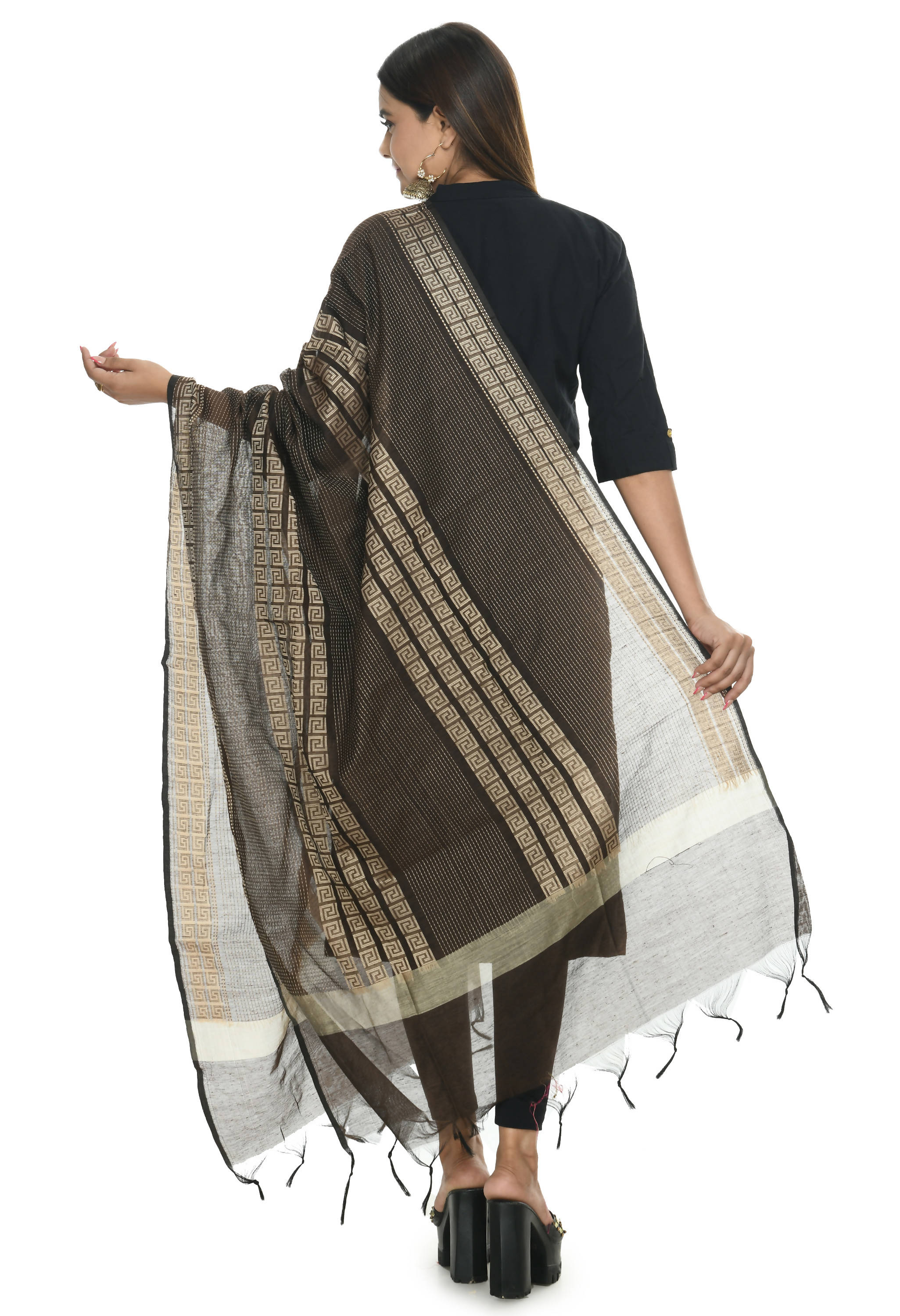 Mominos Fashion Moeza Handloom Cotton Brown Dupatta - Distacart