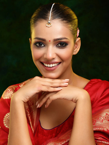 Ruby Raang Gold Polished Gold Kundan Maang Tikka