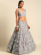 House of Panchhi Grey Organza Sequins & Zarkan embroidery Lehenga choli & Dupatta