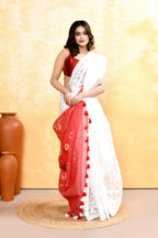Piyari Fashion Women's White Embellished Cotton Blend Jamdani Saree - Distacart