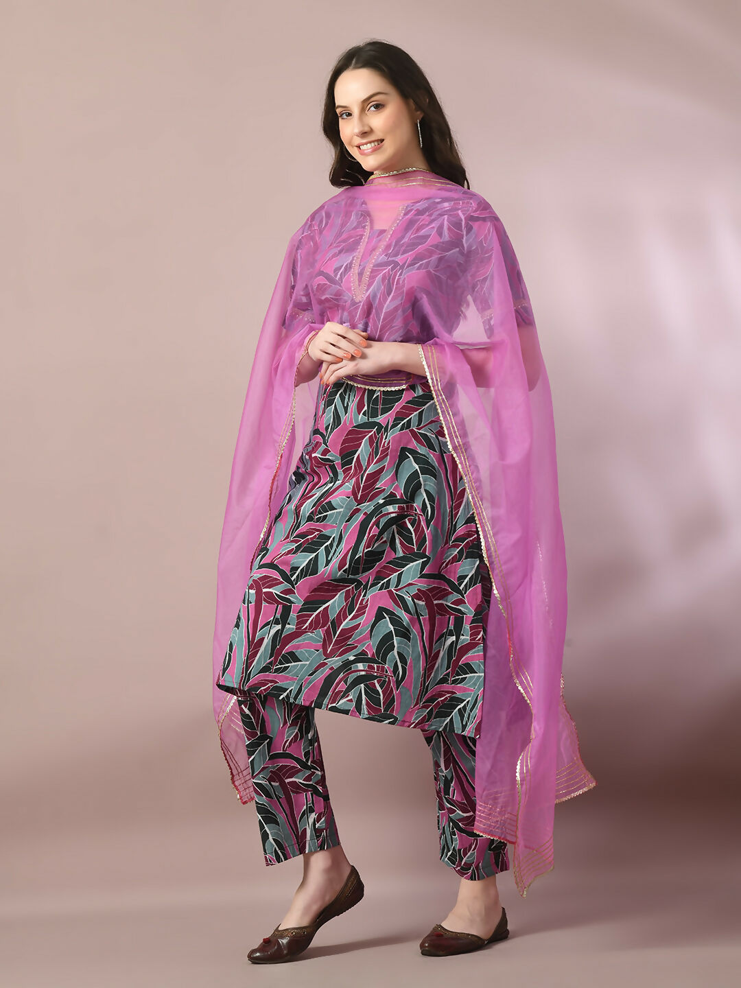 Myshka Women's Multi Printed Cotton Straight Party Kurta Set With Dupatta