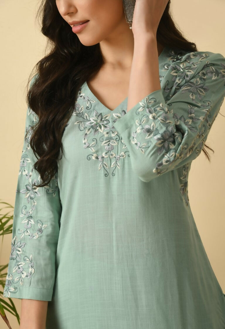Joban Fashion Sea Green Cotton Rayon Kurta Set