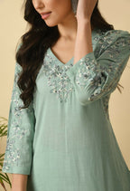 Joban Fashion Sea Green Cotton Rayon Kurta Set