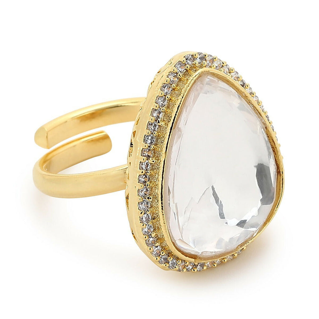 Silver Tone Kundan Cocktail Ring- Ruby Raang