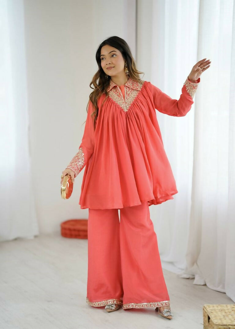 Teeya Creation Fenta Heavy Chinnon Silk Embroidery Work Plazo pair - Distacart