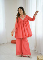Teeya Creation Fenta Heavy Chinnon Silk Embroidery Work Plazo pair - Distacart