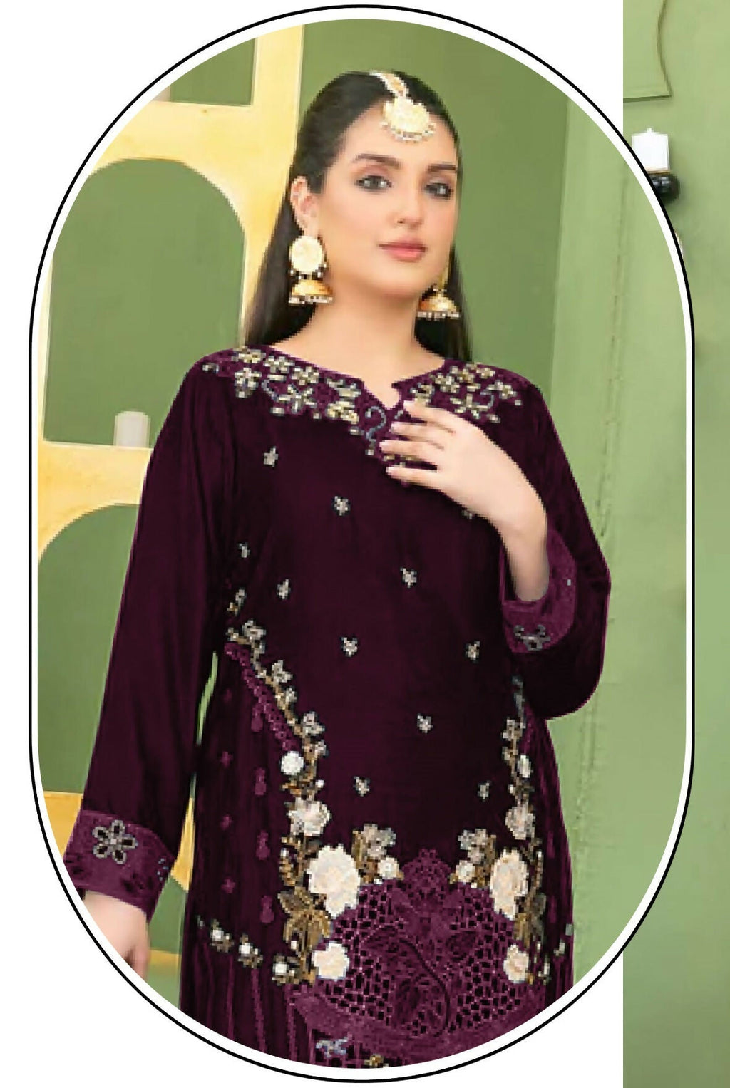 Anaita Purple Velvet Suit with Embroidery Sequence Work - Distacart
