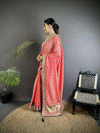 Joban Fashion Baby Pink Bandhej Bandhani Vichitra Silk Bandhani Prints Saree - Distacart