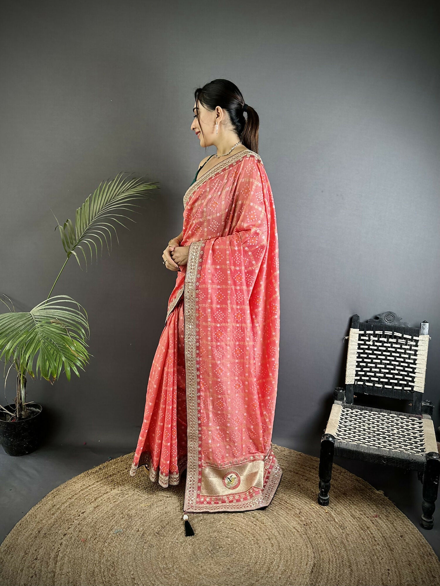 Joban Fashion Baby Pink Bandhej Bandhani Vichitra Silk Bandhani Prints Saree - Distacart