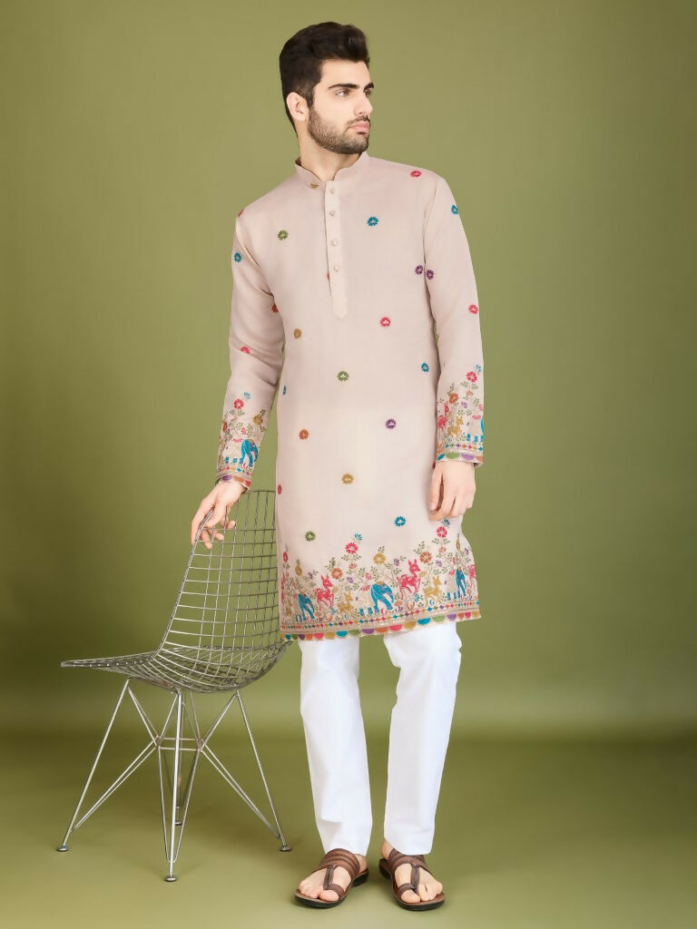 Vastranavya Ivory Exclusive Festival Wear Viscose Silk Thread & Sequence Embroidered Work Kurta