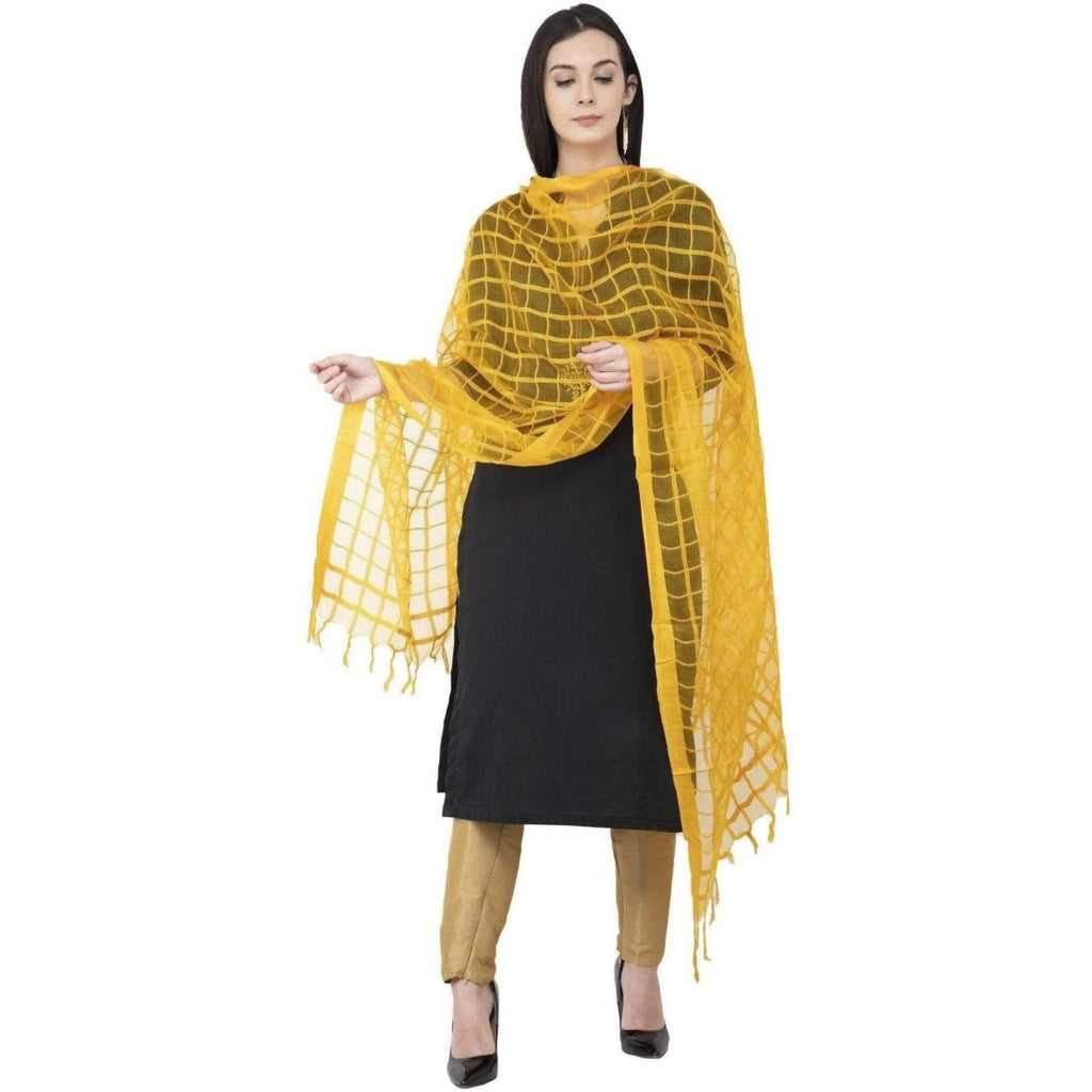 A R SILK Cotton square Regular Dupatta Yelllow Color Dupatta or Chunni