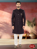 Joban Fashion Men's Purple Straight Imported Tr Self-Design In Fabric Indo-Western Kurta Set