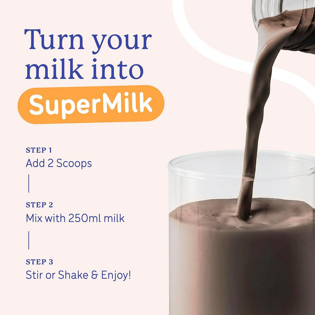 Gritzo SuperMilk Overall Growth (7-12y Boys) - Double Chocolate, with Super Gummies - Strawberry