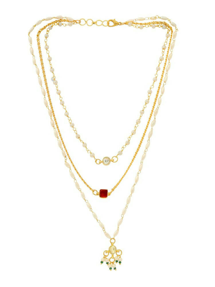 White and gold, Red Stone Kundan Necklace - Ruby Raang