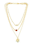 White and gold, Red Stone Kundan Necklace - Ruby Raang