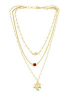 White and gold, Red Stone Kundan Necklace - Ruby Raang