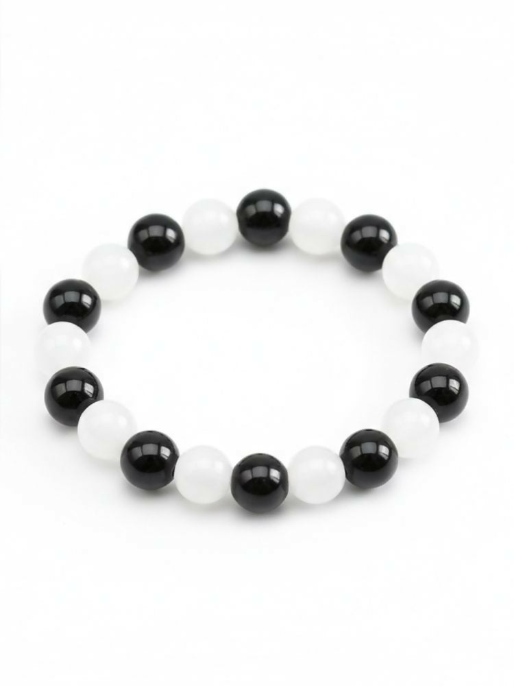 NVR Black & White Beaded Bracelet for Men & Women - Distacart