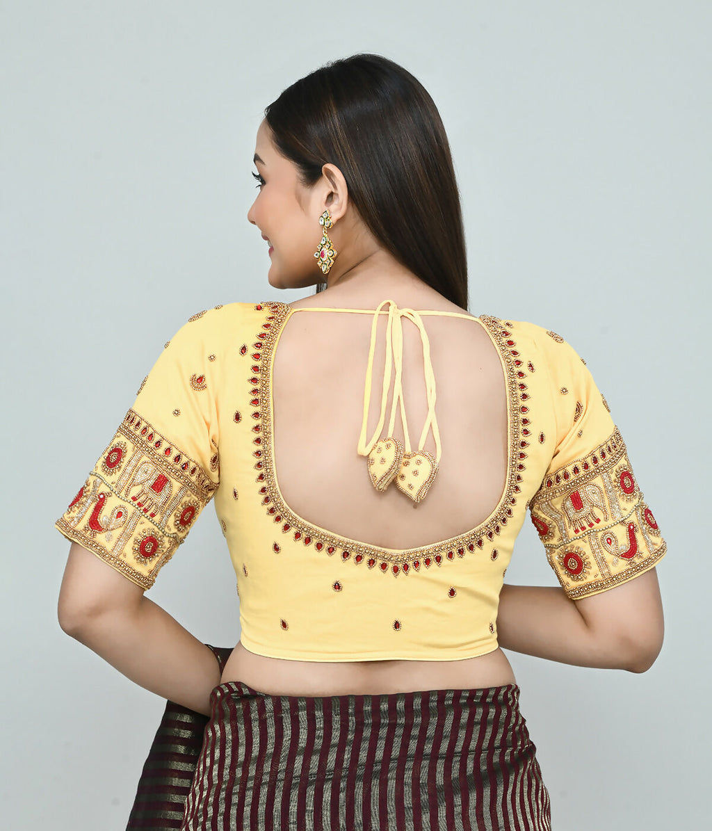 Joban Fashion Women's Light Yellow Embroidered Stitched Blouse - Distacart