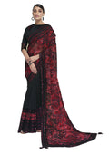 Red & Black Brasso With Crepe Sequence Saree With Blouse Piece - Norita Avyaan