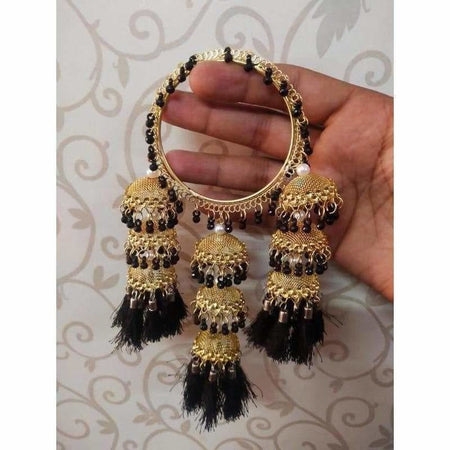 MS Fashion India Gold Color With Black Pearls And Jhumkas Hanging Bangles