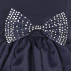 Asmaani Baby Girl's Navy Blue Color Satin Knee Length Frock (AS-DRESS-22015)