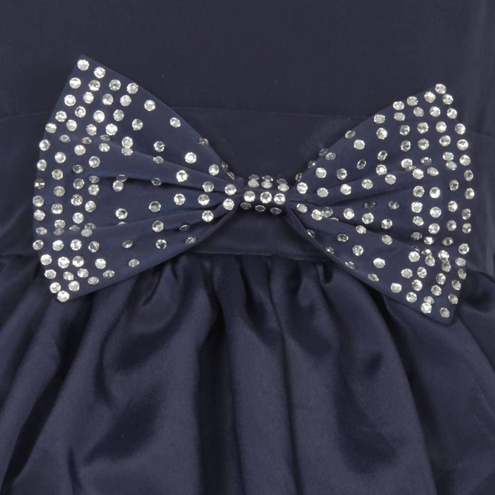 Asmaani Baby Girl's Navy Blue Color Satin Knee Length Frock (AS-DRESS-22015)