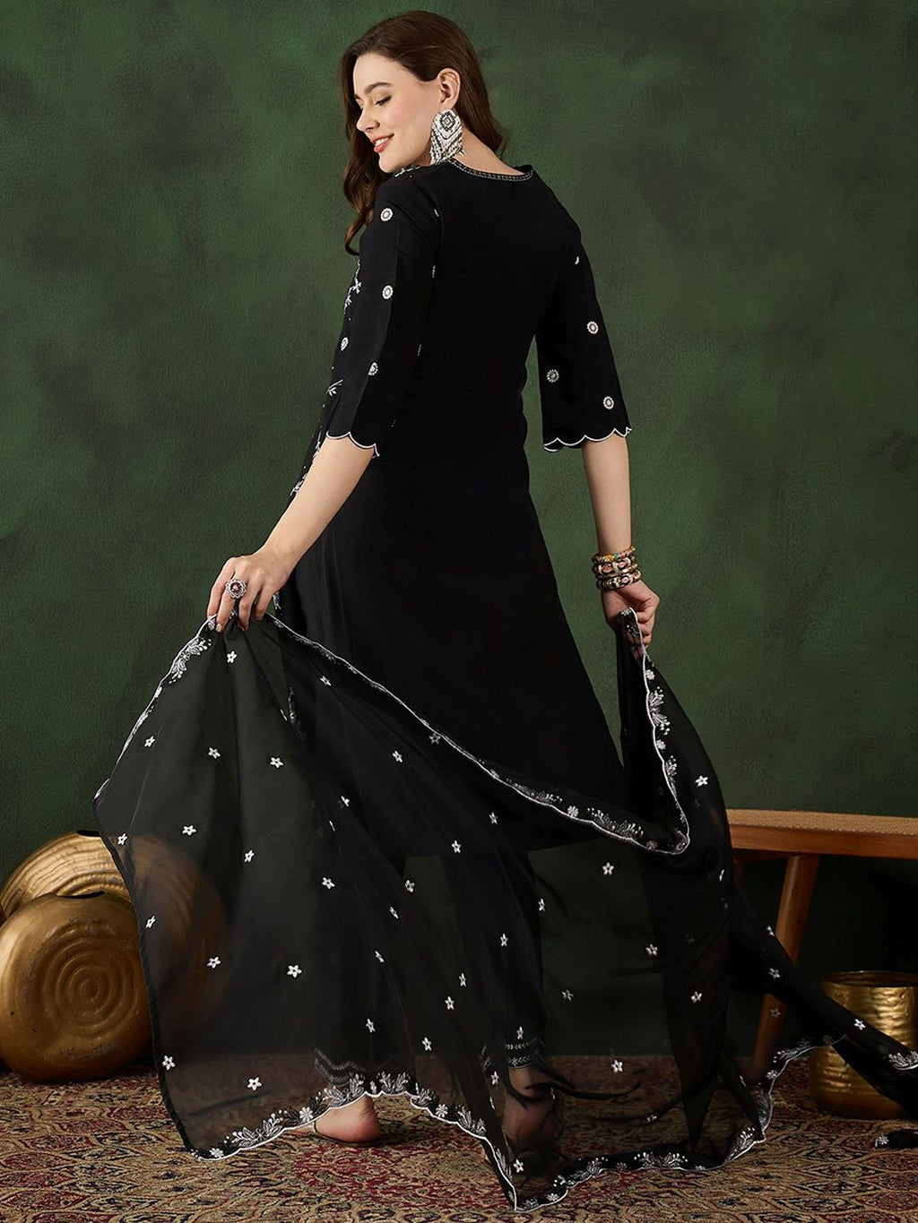 Sangria Embroidered Kurta & Trouser With Dupatta