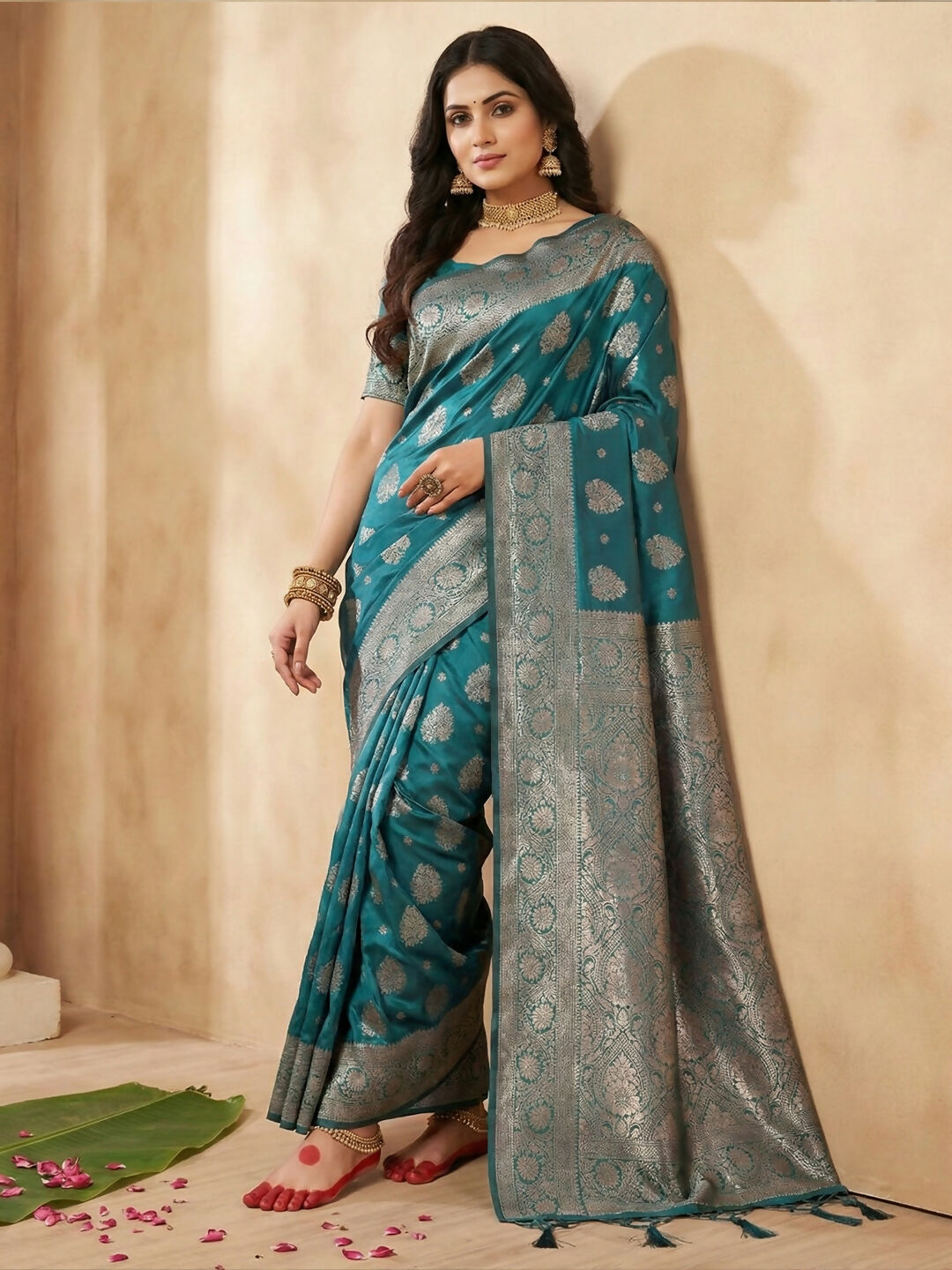 Shree Shyam Fashion Sea Green Silk Blend Saree - Distacart
